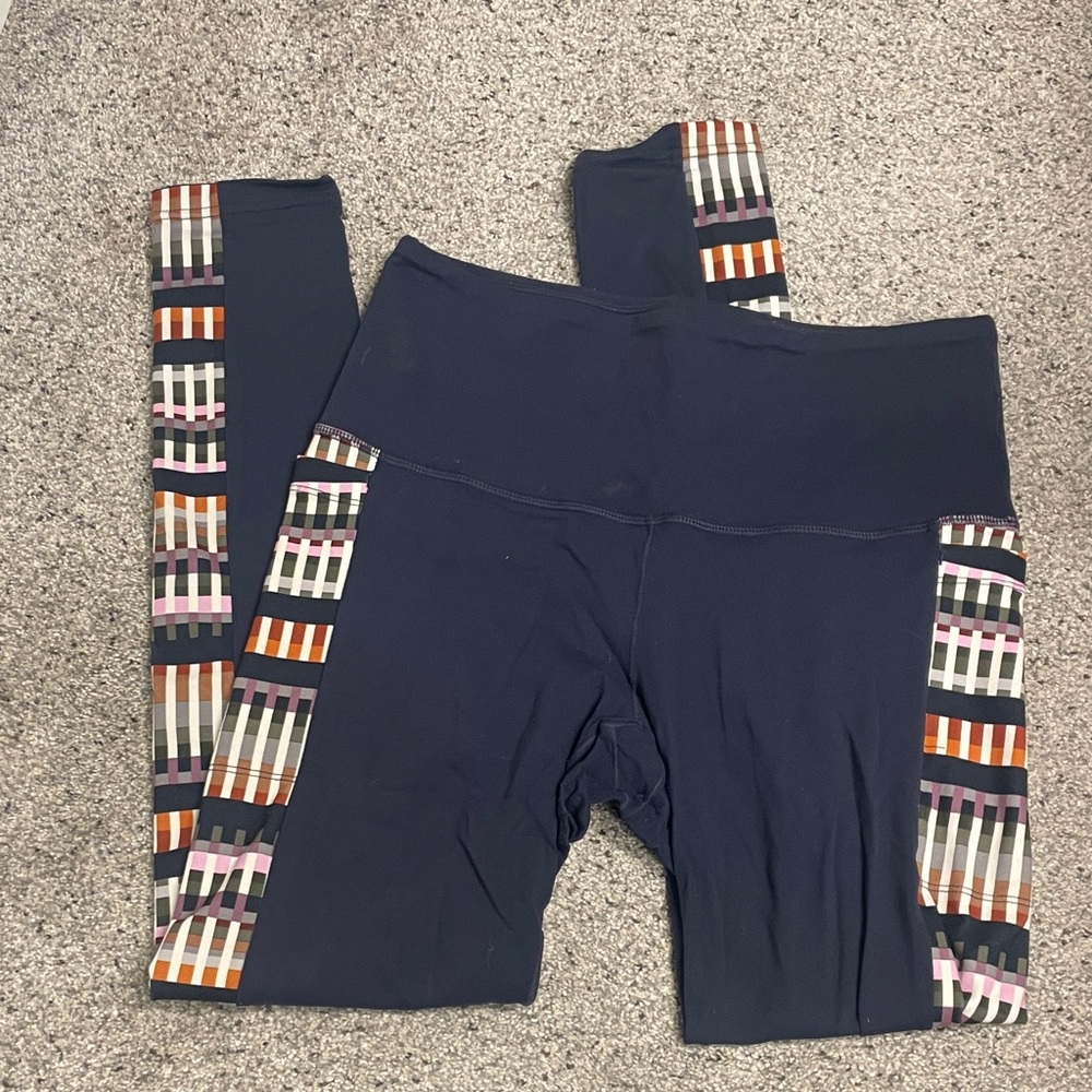 Prana Women's Dark Blue Leggings with Colorful Stripes